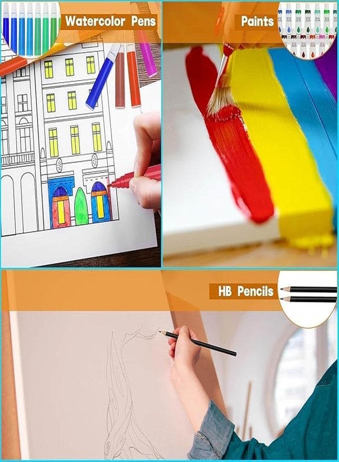 BANIRA مجموعة أدوات الرسم والرسم بانيرا يونيكورن، 145 قطعة، طقم رسم احترافي يتضمن أقلام ألوان مائية، وألوان باستيل زيتية، وفرش رسم، وحقيبة تخزين، أزرق/وردي، عبوة من قطعتين - Image 4